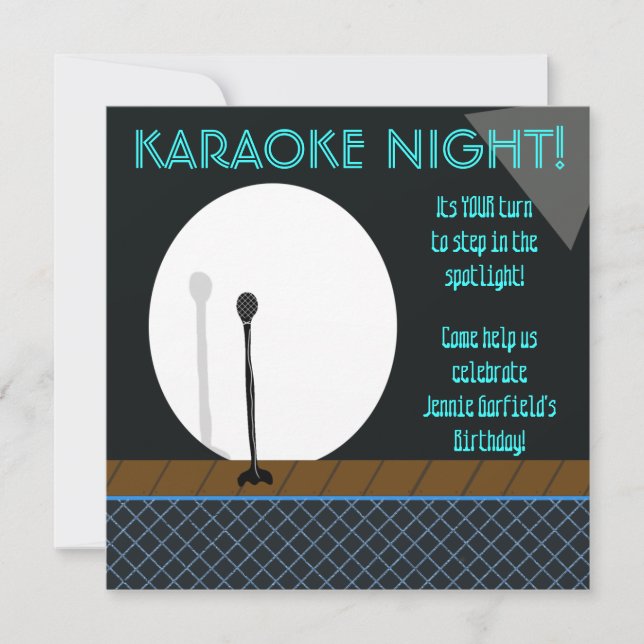 Mikrophon in Spotlight Karaoke Nachteinladung Einladung (Vorderseite)