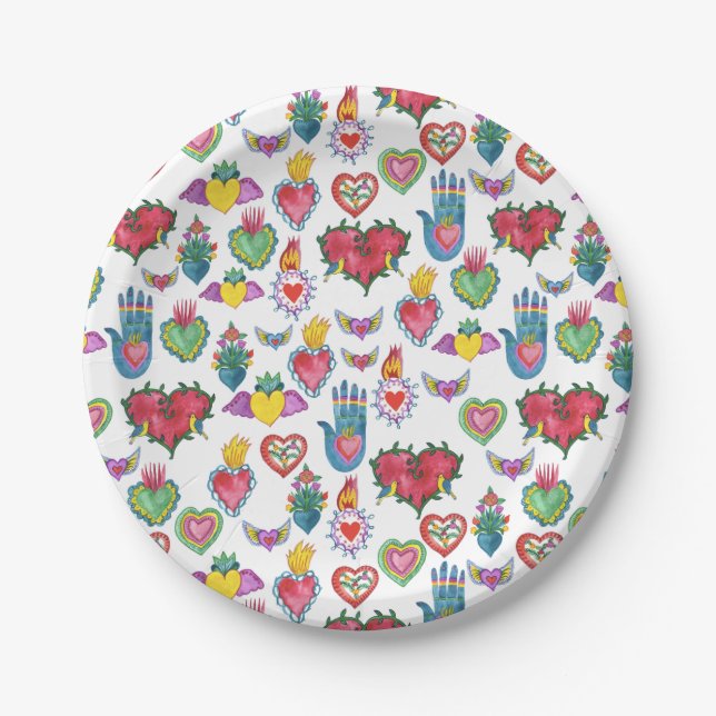 Milagros Flaming Hearts Liebe Pappteller (Vorderseite)
