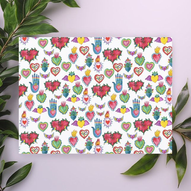 Milagros Flaming Hearts Liebe Postkarte (Milagros Flaming Hearts Watercolor Valentine Love Galentine Pattern Postcard)