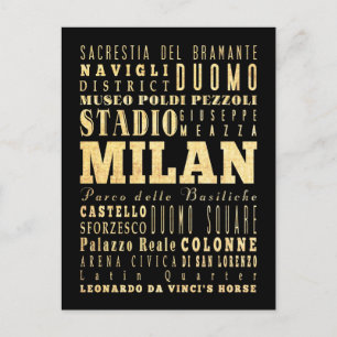 Milan City of Italy Typography Art Postkarte