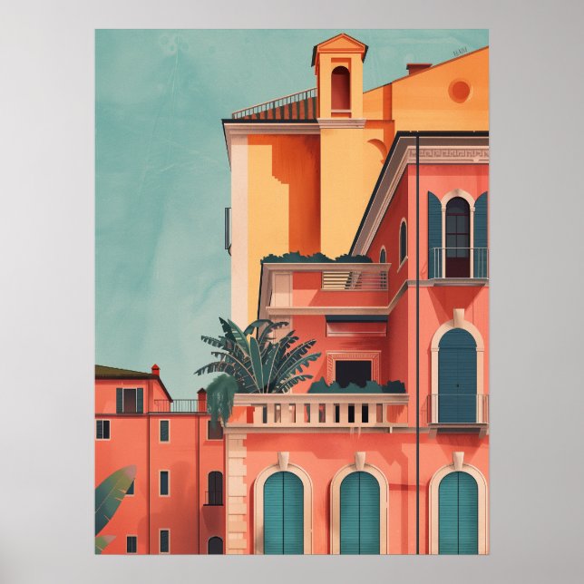 Milan Italie Beach House Poster d'Art Vintage (Devant)