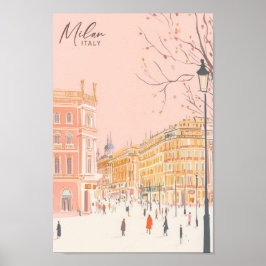Milan Italy Gouache Paint Illustration Travel Poster