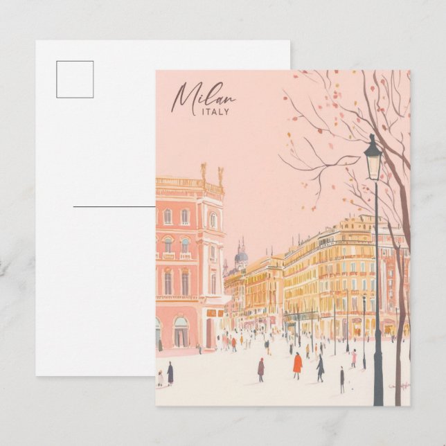 Milan Italy Gouache Paint Illustration Travel Postkarte (Vorne/Hinten)