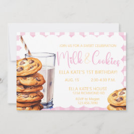 Milch & Cookies Geburtstag Pink Kariertes Mädchen  Einladung