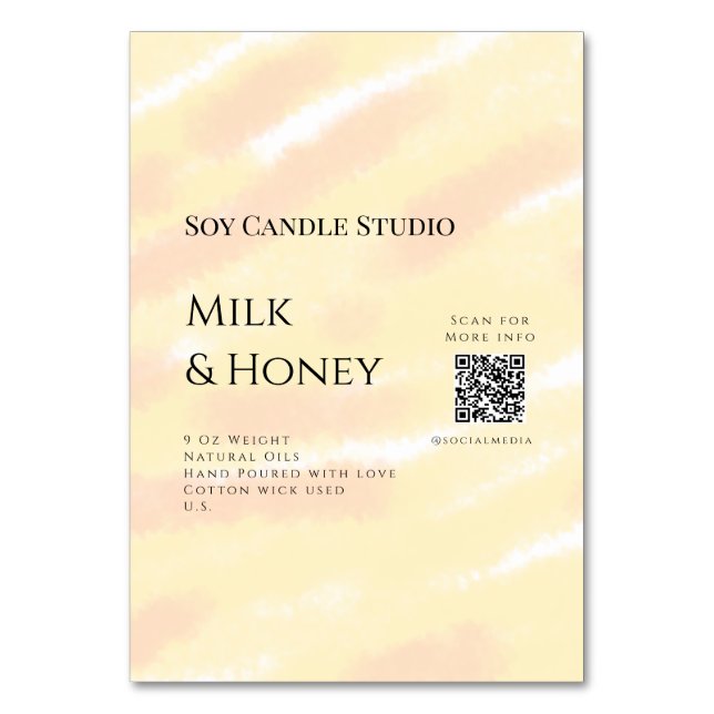 Milch Honigsoy-Kerzen-Geschäft hinzufügen q r Code Tischnummer (Vorderseite)