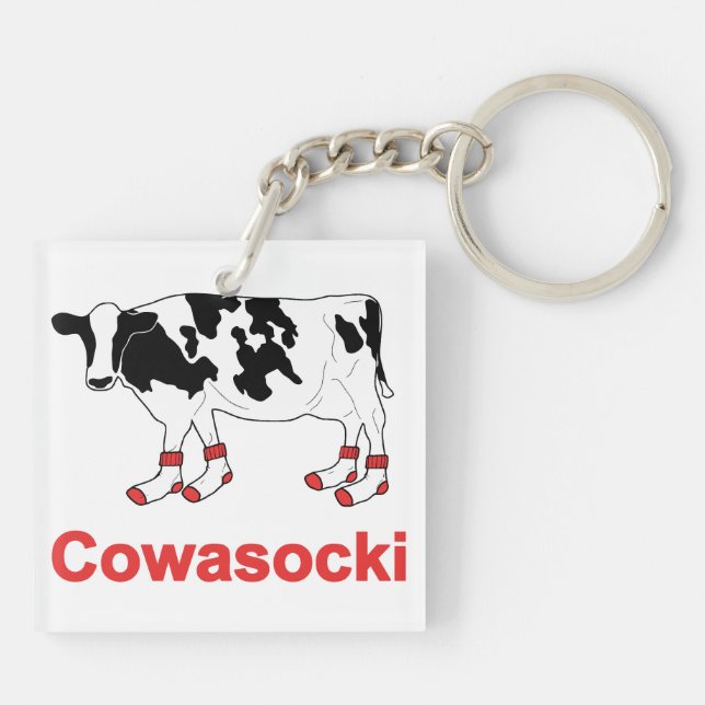 Milch-Kuh in den Socken - Cowasocki Kuh ein Socky Schlüsselanhänger (Rückseite)