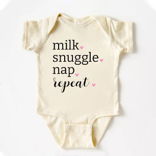 Milch Kuscheln Schlafen Wiederholen Lustig Minimal Baby Strampler