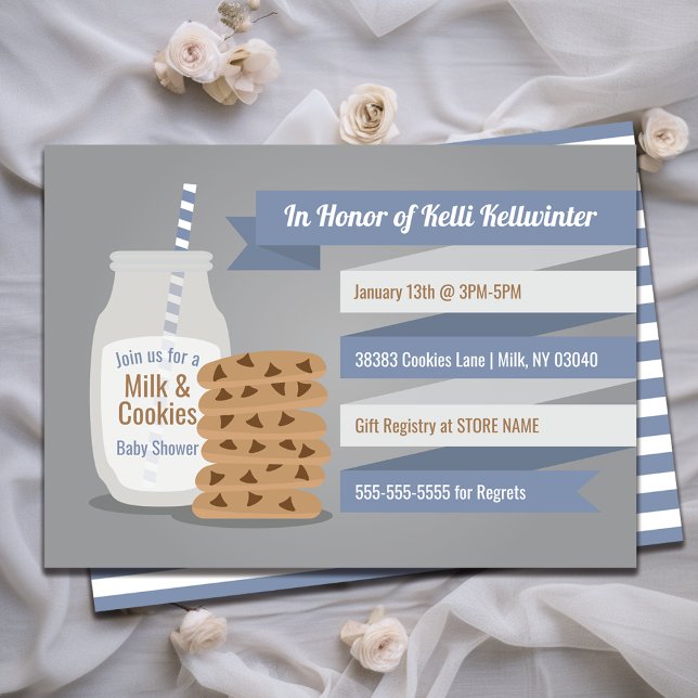 Milch und Cookies Baby Shower Blue Striping Thema Einladung (Milk and Cookies Baby Shower Blue Striped Theme Invitation)