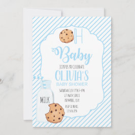 Milch und Cookies blaue Babydusche Einladung