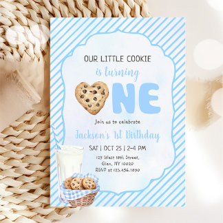 Milch und Cookies Blue 1. Geburtstag Party Einladung