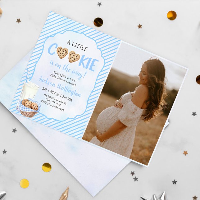 Milch und Cookies Blue Baby Boy Dusche Foto Einladung (Von Creator hochgeladen)