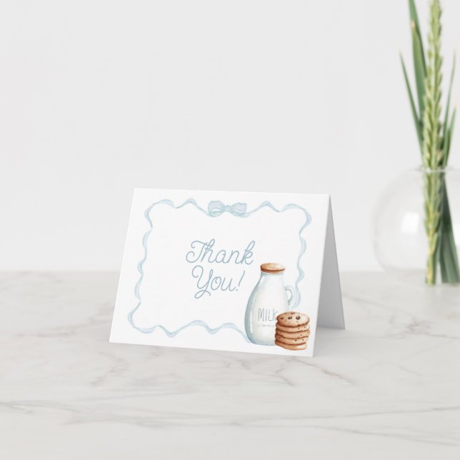 Milch und Cookies Blue Baby Shower Dankeskarte (Vorderseite)
