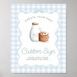 Milch und Cookies Blue Baby Shower Table Zeichen Poster