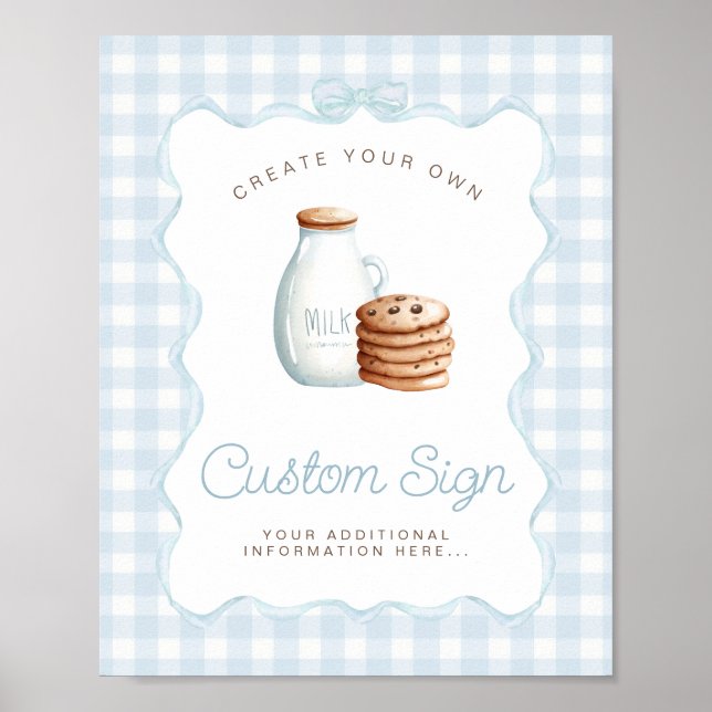 Milch und Cookies Blue Baby Shower Table Zeichen Poster (Vorne)