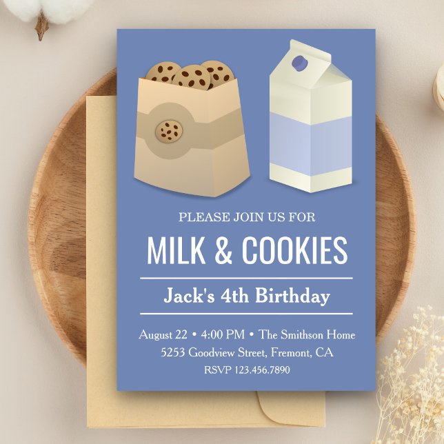 Milch und Cookies Blue Birthday Boy Party laden Einladung (Von Creator hochgeladen)