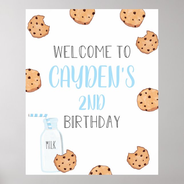 Milch und Cookies Blue Birthday Willkommen Poster (Vorne)