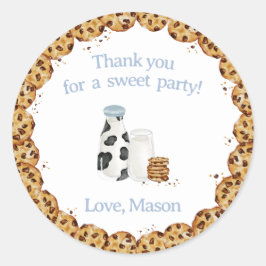 Milch und Cookies bröckeln Blaue Geburtstagsparty Runder Aufkleber