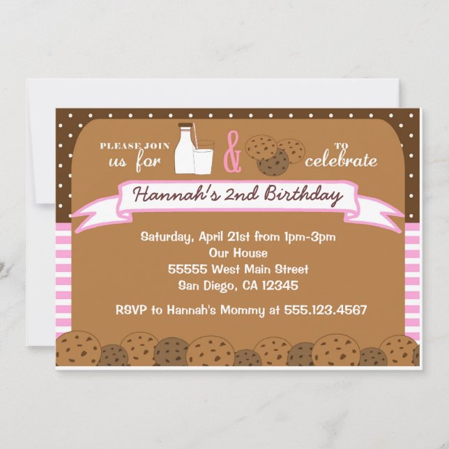 Milch und Cookies Einladungen zur Geburtstagsparte (Vorderseite)
