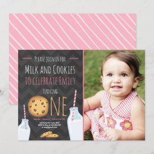 Milch und Cookies Erstgeburtstag Einladung Mädchen