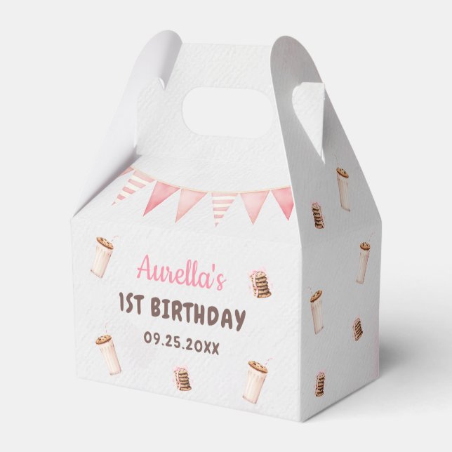 Milch und Cookies Girl First Birthday Party Geschenkschachtel (Vorderseite)
