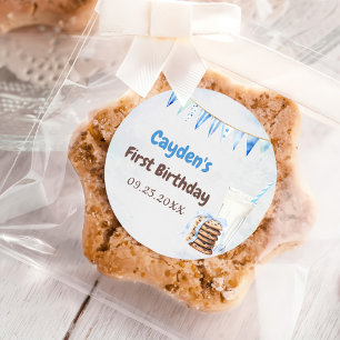 Milch und Cookies Junge erste Geburtstagsparty Runder Aufkleber