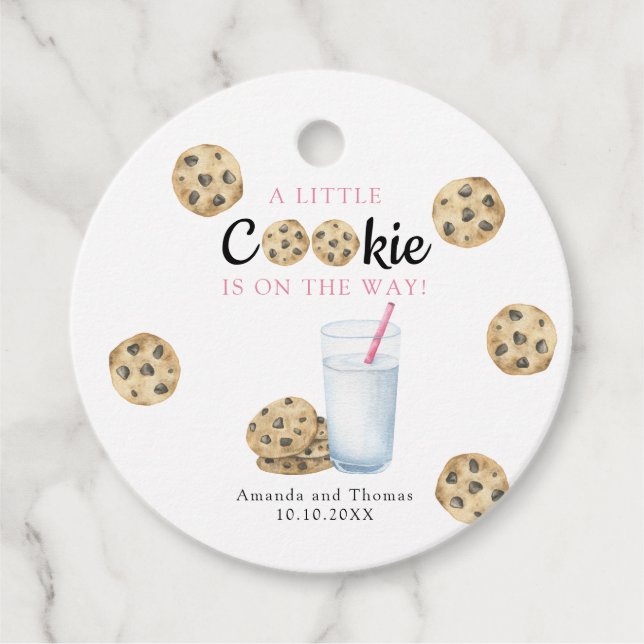 Milch und Cookies Mädchen Babydusche Geschenkanhänger (Vorderseite)