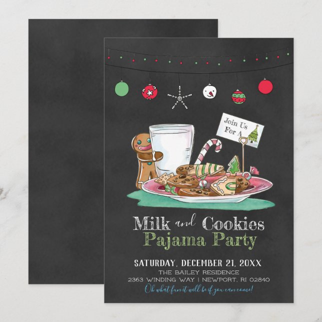 Milch und Cookies Pajama Party Einladung (Vorne/Hinten)