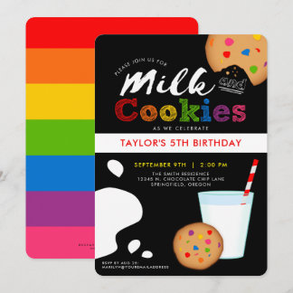 Milch und Cookies Rainbow Birthday Party Einladung