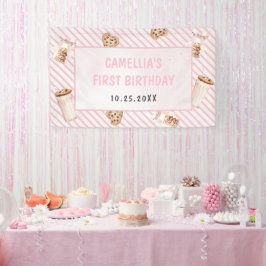 Milch und Cookies Rosa erste Geburtstagsparty Banner