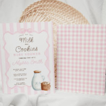 Milch und Cookies Rosa Kinderdusche Einladung