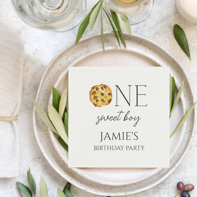 Milch und Cookies Sweet One Boy Birthday Serviette (Milk And Cookies Sweet One Boy Birthday Napkin)