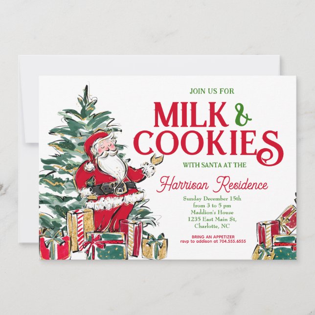 Milch und Cookies Weihnachten Einladung (Vorderseite)