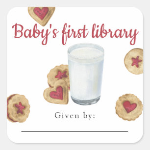 Milch und Kekse Baby's erste Bibliothek Quadratischer Aufkleber