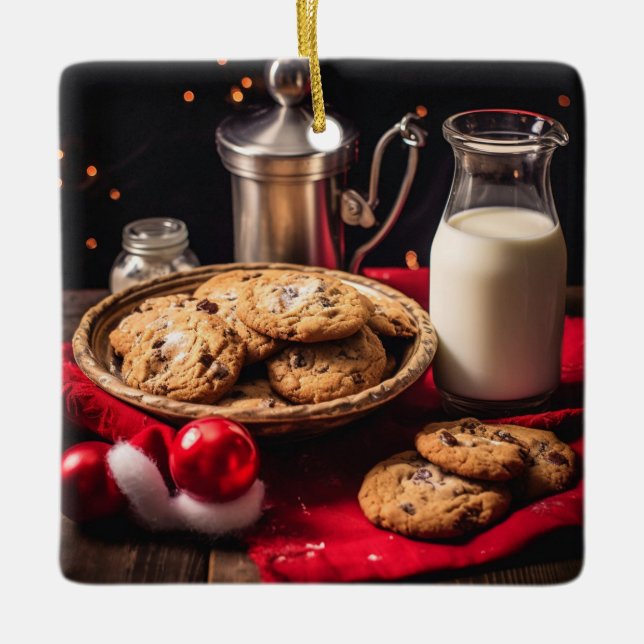Milch und Kekse des Weihnachtsmanns Keramikornament (Vorderseite)