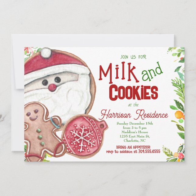 Milch und Kekse mit santa Weihnachtsgebäck Einladu Einladung (Vorderseite)