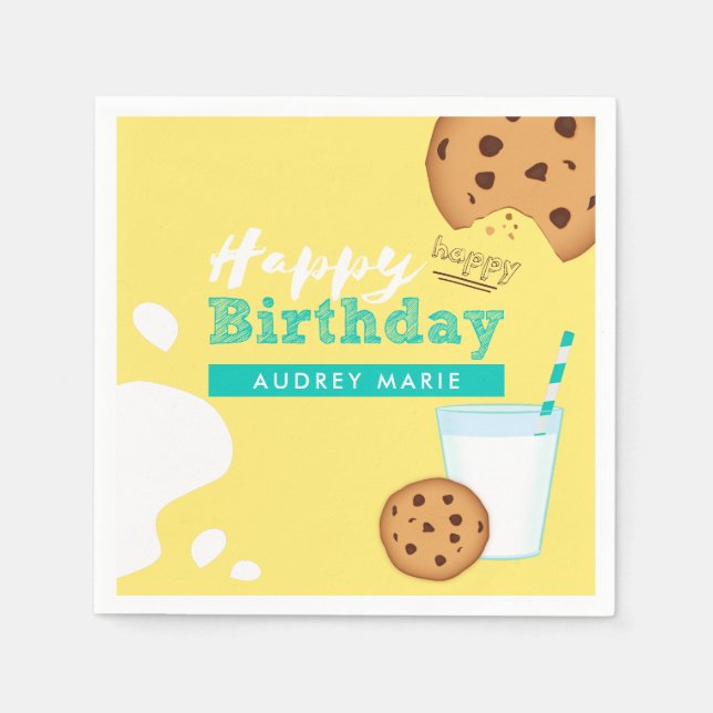 Milch und Schokolade Chip Cookies Happy Birthday Serviette (Vorderseite)