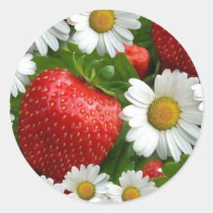 Milcherzeugnisse und Erdbeeren Runder Aufkleber