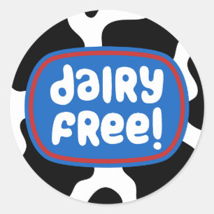 Milchfreie Etiketten. Iss Dairy gratis. Runder Aufkleber