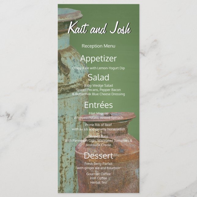 Milchkannen Vintages Metall Rustikale Antique Mono Menükarte (Vorderseite)