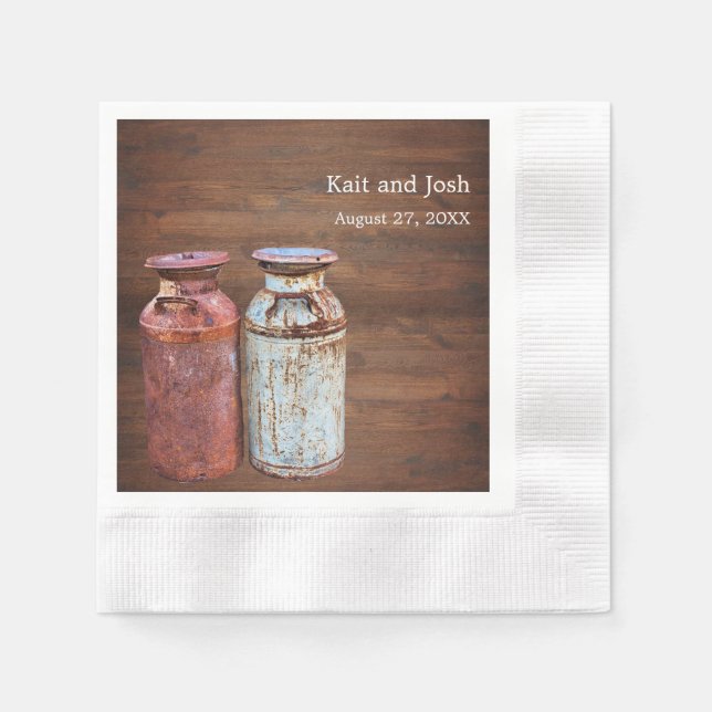 Milchkonserven Land Hochzeit rustikalen alten Baue Serviette (Vorderseite)