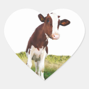 Milchkuh - gemaltes Brown u. weißes Holstein Herz-Aufkleber
