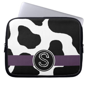 Milchkuh-Muster mit lila mit Monogramm Laptopschutzhülle