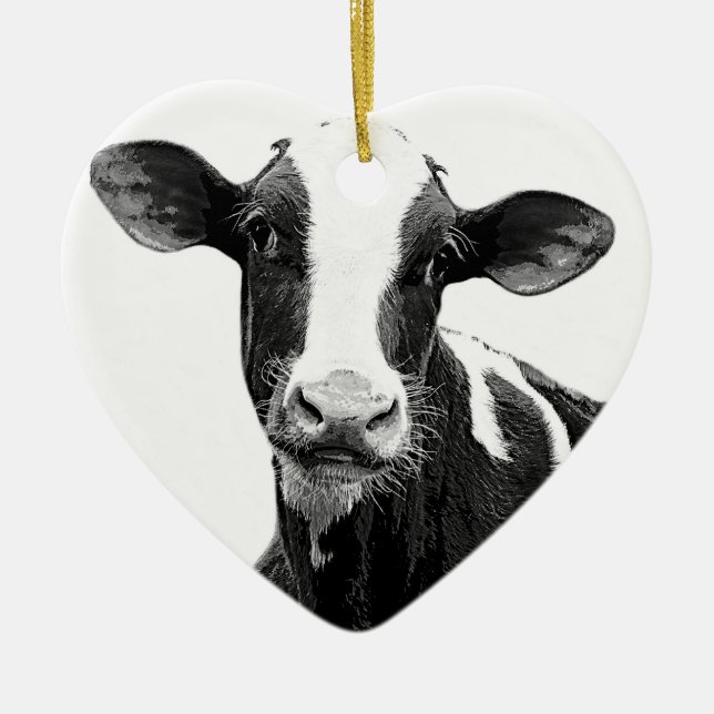 Milchkuh - Schwarzweiss-Molkereikalb Keramikornament (Vorne)