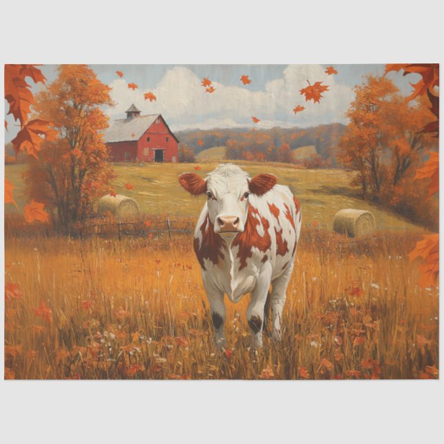 Milchkühe Herbstfarm Landschaftsbild Seidenpapier (Vorderseite)