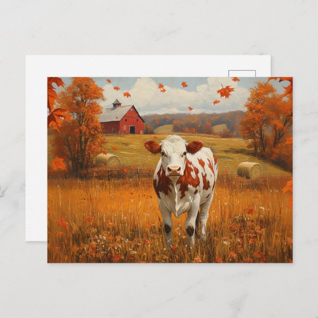 Milchkühe Herbstlandschaft Postkarte (Vorne/Hinten)