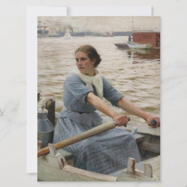 Milchmädchen auf einem Ruderboot (von Albert Edelf Karte (Vorderseite)