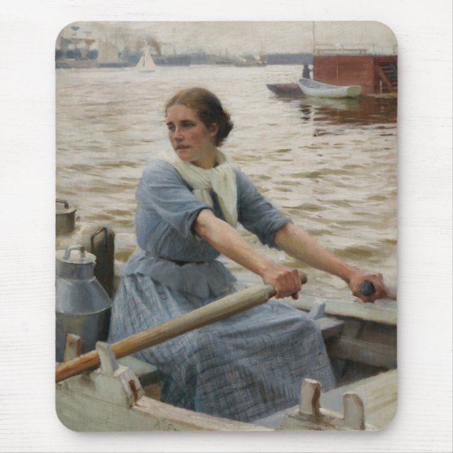 Milchmädchen auf einem Ruderboot (von Albert Edelf Mousepad (Vorne)
