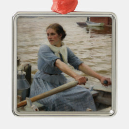 Milchmädchen auf einem Ruderboot (von Albert Edelf Ornament Aus Metall