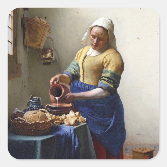 Milchmädchen, c.1658-60 (Öl auf Leinwand) Quadratischer Aufkleber (Vorderseite)