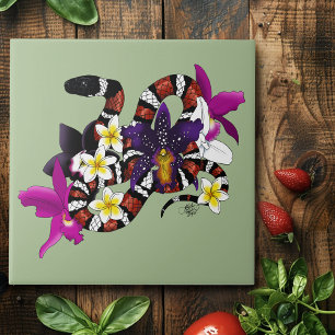 Milchschlange Exotische Florale Grün Fliese